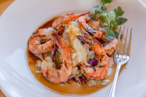 Miso-Ginger Prawns at Trillium Cafe, Mendocino, photo by Cassandra Young