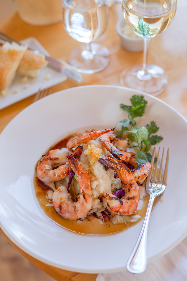 Miso-Ginger Prawns at Trillium Cafe, Mendocino, photo by Cassandra Young